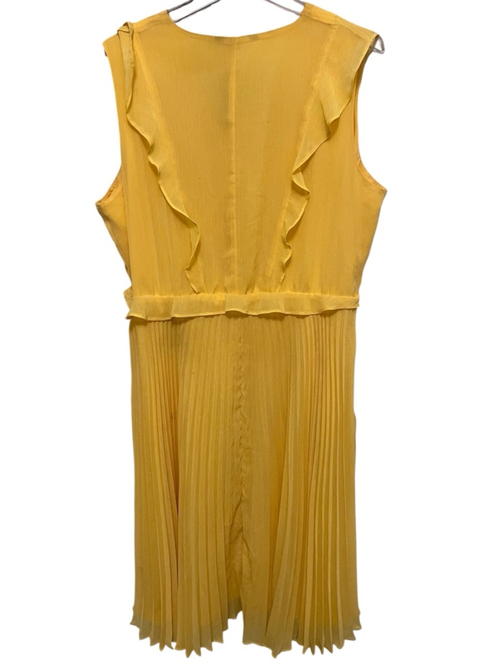 Banana Republic midi-length yellow chiffon accordion skirted ruffle dress, - Picture 3 of 4